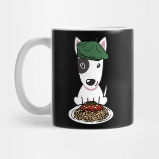 Dog eating Spaghetti - bull terrier Mug